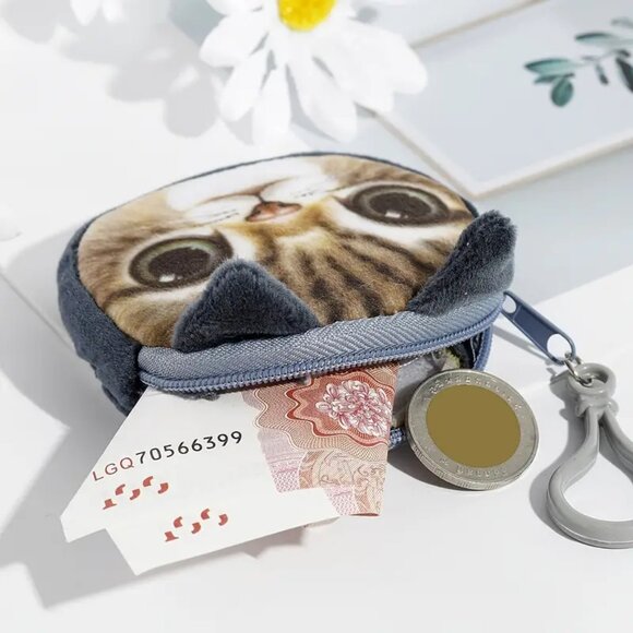 1pc Adorable Mini Cat Zipper Hand Coin Bag Keychain - Picture 3 of 3